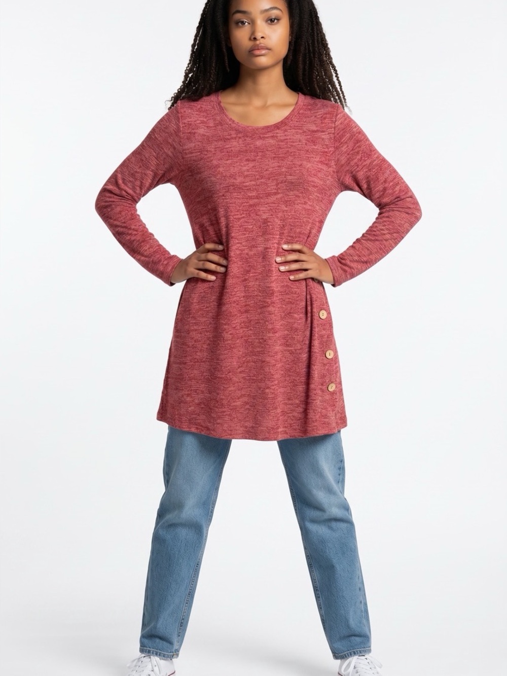 Women's Long Sleeve Sweater Dress - Red Heather